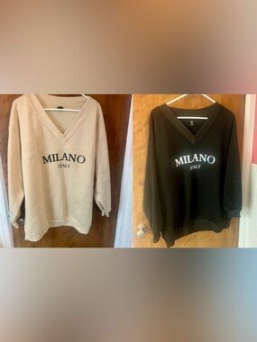 Beige and Black Graphic Sweatshirts - Oversized Vibes. XL